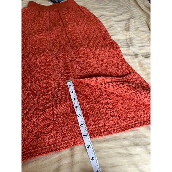 ARAN Woollen Mills merino wool cable knit midi form fit burnt orange skirt NWT - Picture 9 of 9